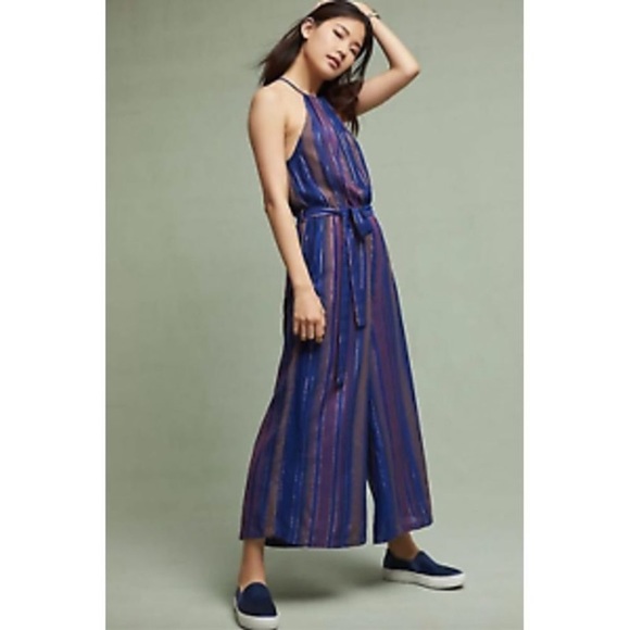 Anthropologie Cleobella jumpsuit Purple Metallic Sz 10 No Belt - Picture 2 of 6